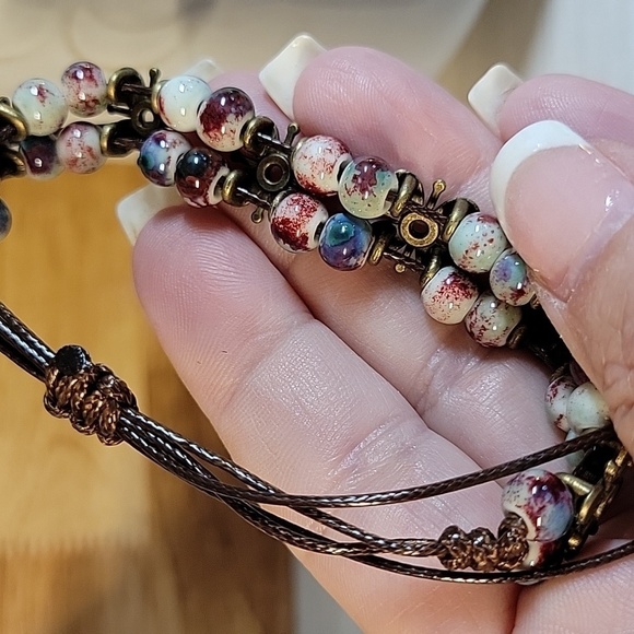 Marbled Pottery Bead Floral Charm Bracelet - Picture 8 of 8